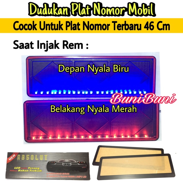 Dudukan / Tatakan / Cover / Frame Plat Nomor Mobil Dengan Lampu Led Putih &amp; Biru Mika Akrilik