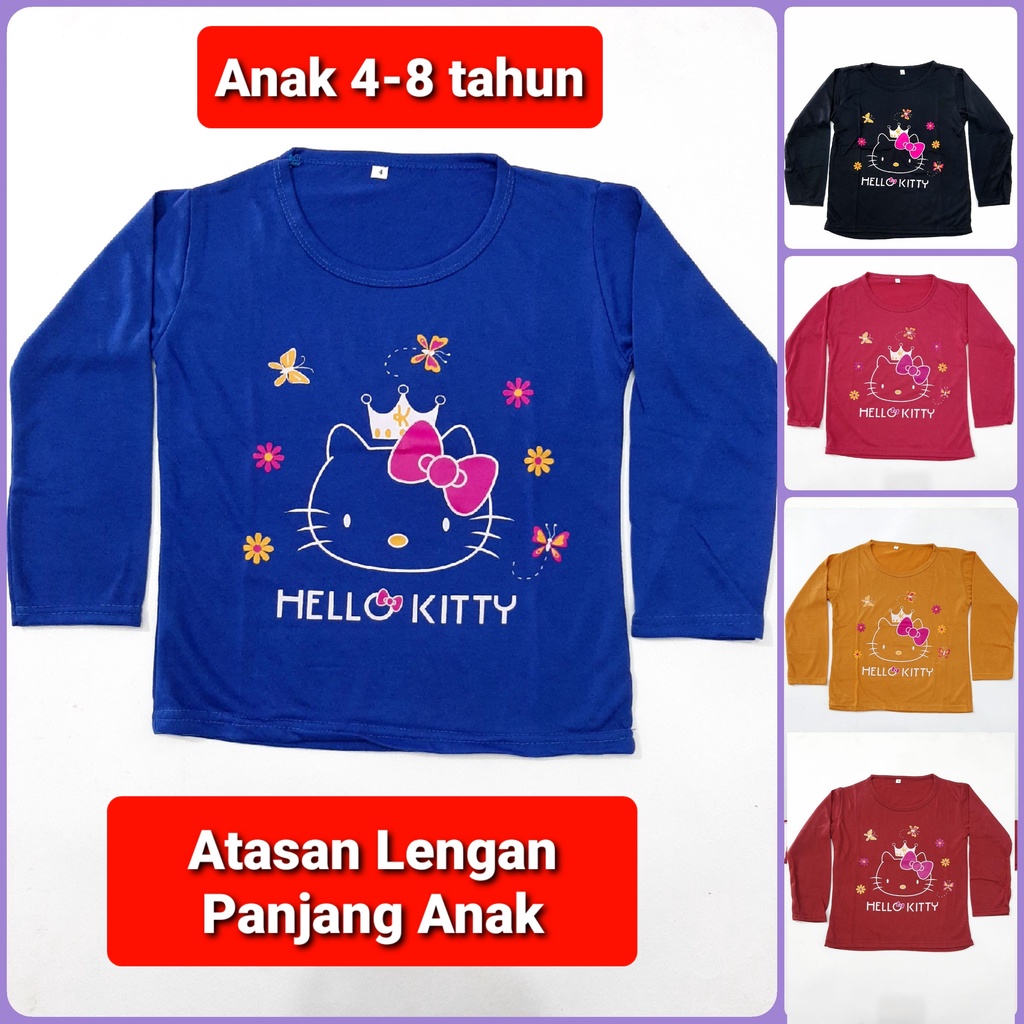 Kaos Anak perempuan 4 -8 tahun lengan panjang oblong atasan baju cewek motif kupu