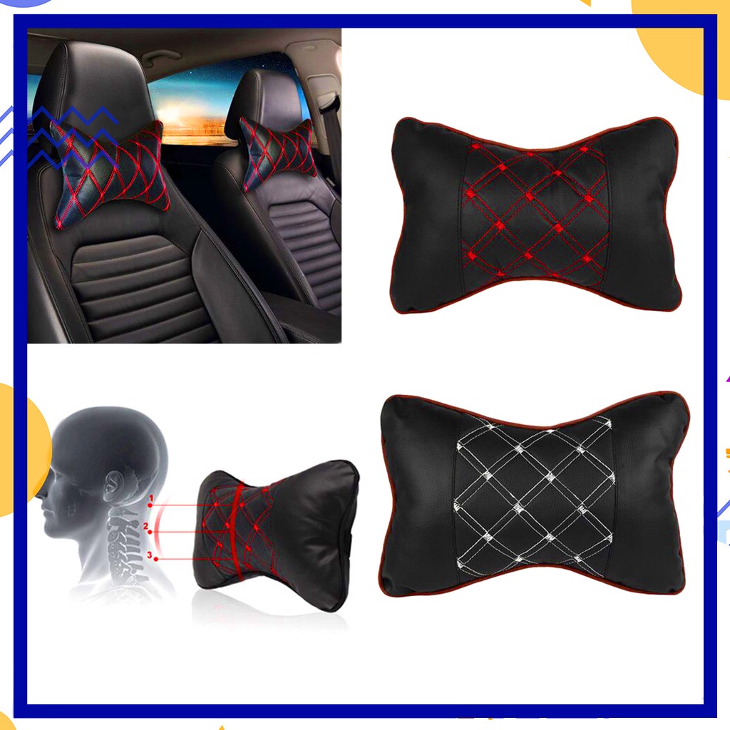 Bantal Jok Mobil Senderan Kepala Nyaman &amp; Empuk Motif Garis Merah - Bantal Mobil Premium Anti Pegel Motif Garis