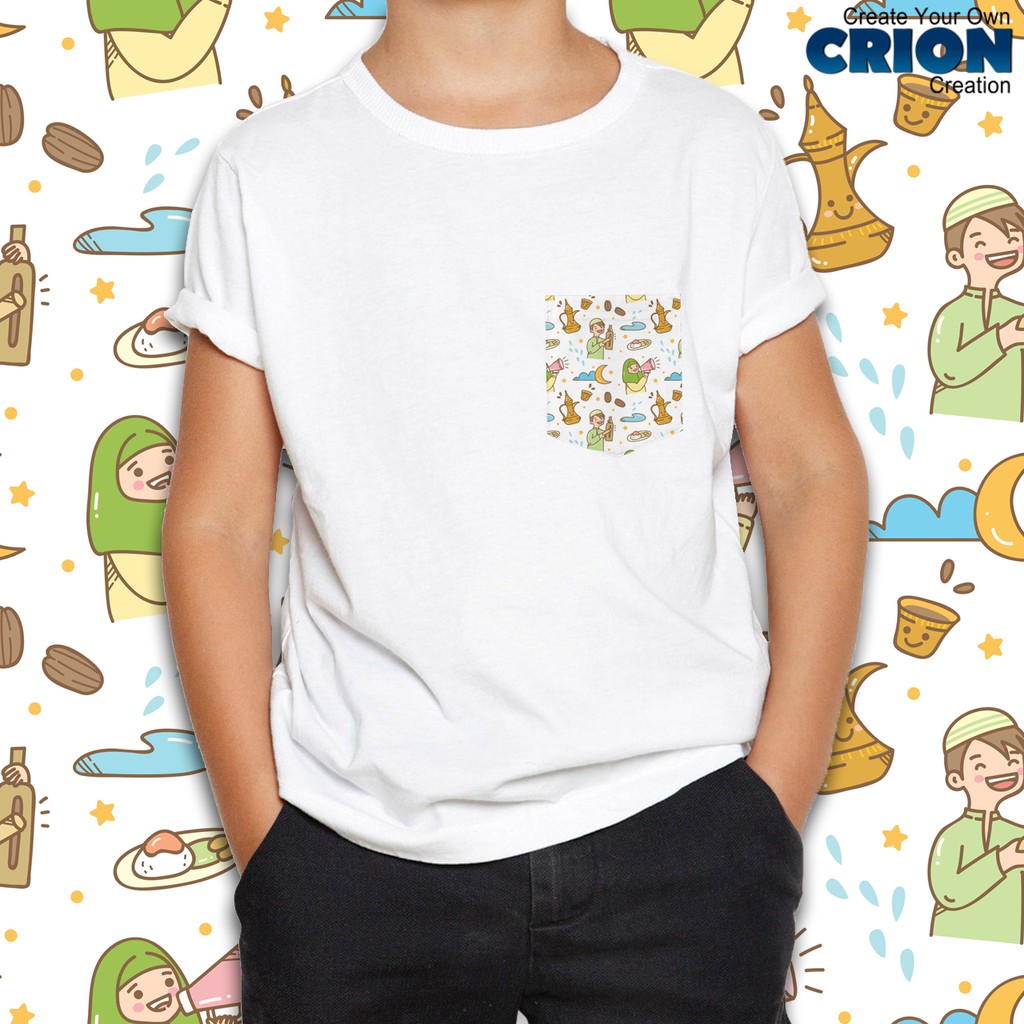 Crion Casual Tees Kids Ramadan Edition whit Pocket-Kaos dengan Kantong