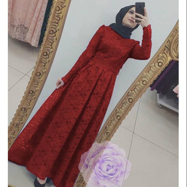 Dress Brukat Maxi Wanita Brukat Duyung Party Dress Atasan Muslim Formal Murah Fashion Muslim Baju