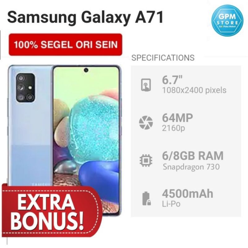 Samsung A71 8/128 galaxy A71 ram 8gb internal 128gb android spek gahar kamera bagus