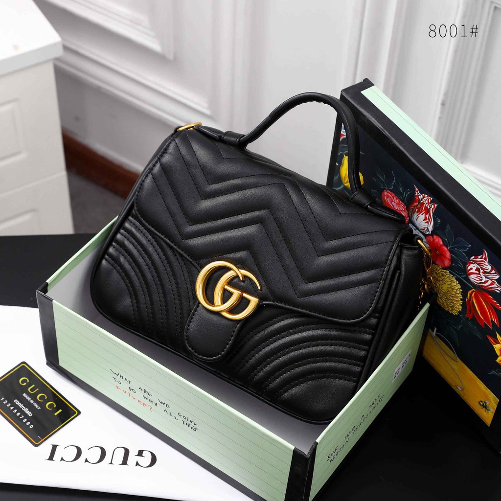 CK01 GUCCI MARMONT GG TOP HANDLE BLACK EDITION WITH BOX 8001 TAS WANITA IMPOR