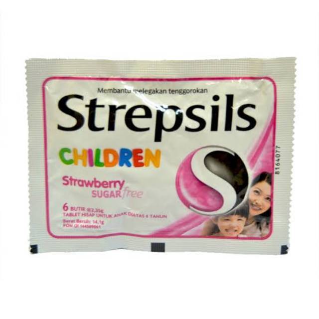 Strepsils Strawberry Sugar Free Children [6 Butir] Permen Anak