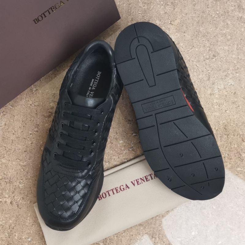 sepatu snekers pria anyaman kulit asli leather sepatu cowok shoes men Black botega