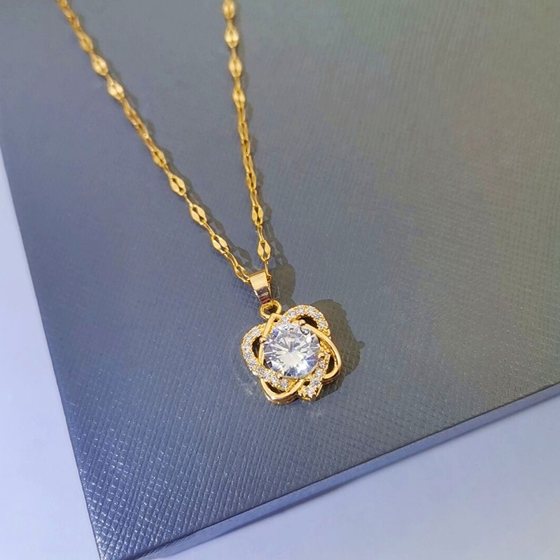 kalung titanium anti karat Ganda Hati Liontin Wanita necklace Berlian Perhiasan Korea