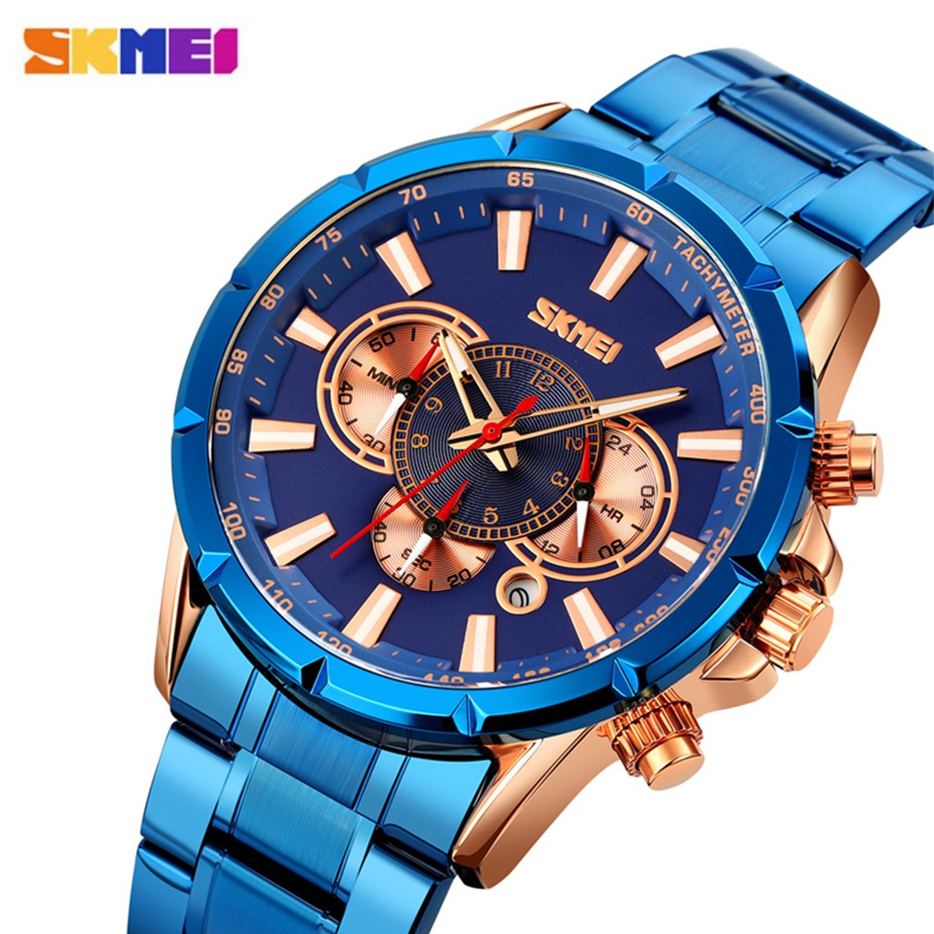 SKMEI 9241 Jam Tangan Pria Analog Chronograph Tali Stainless WATCHKITE WKOS