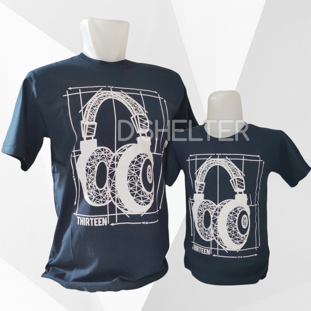 BAJU Kaos Distro COUPLE Anak dan Dewasa THIRTEEN Navy Headset/ D.SHELTER