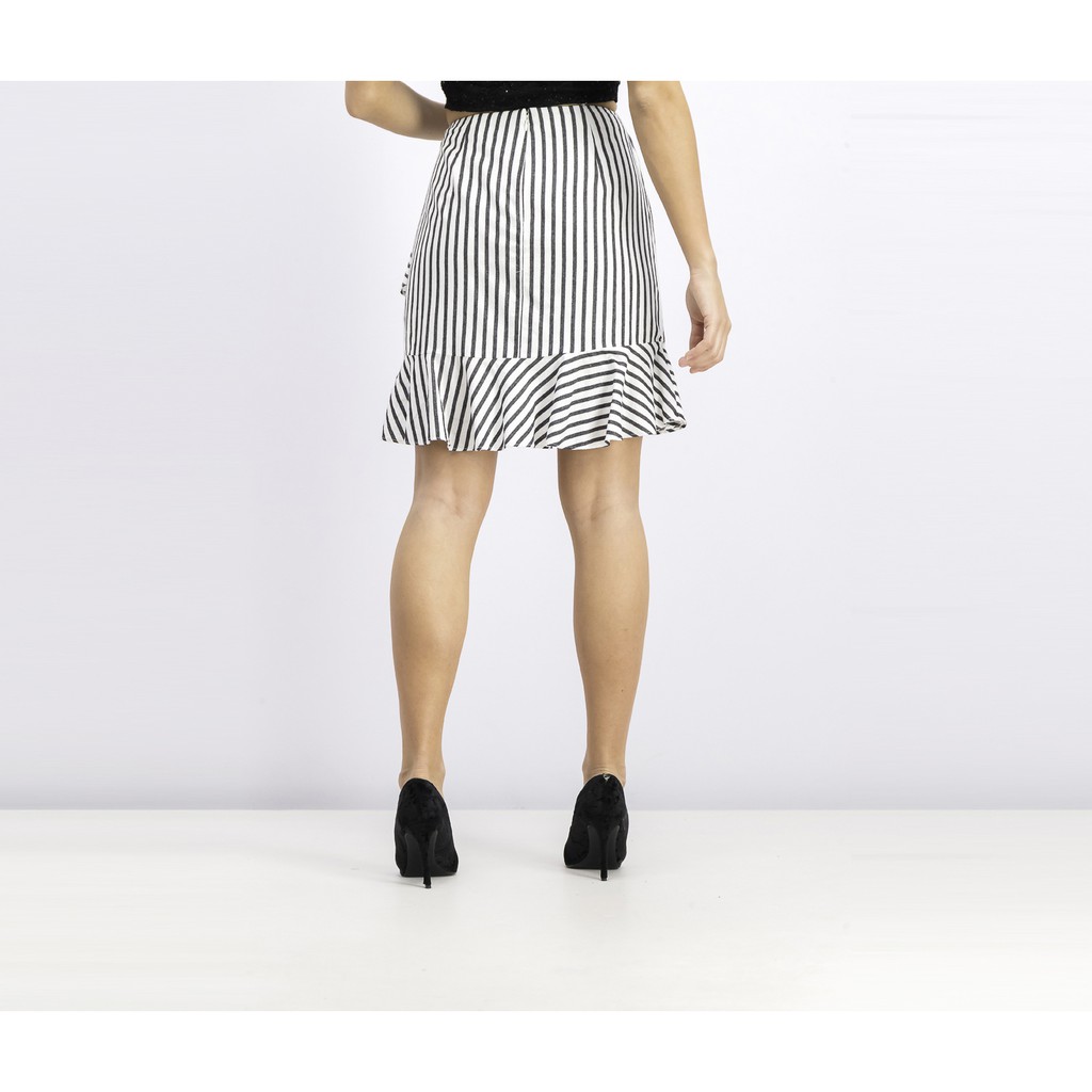 A new day black white striped ruffle asymmetrical flare skirt