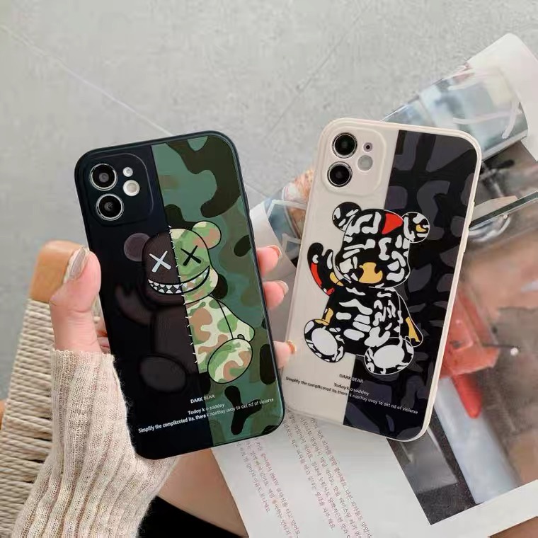 Liquid silicone violent bear case iPhone 13 12 11 pro max X/Xs max XR 7/8/SE2020 7plus/8plus full protection camera case iPhone