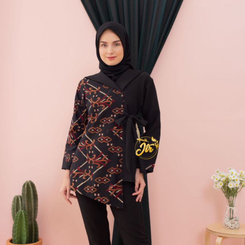Batik wanita ASJ SA HRB026 Kenongo Kemeja Tosca Pendek-Zeena hitam