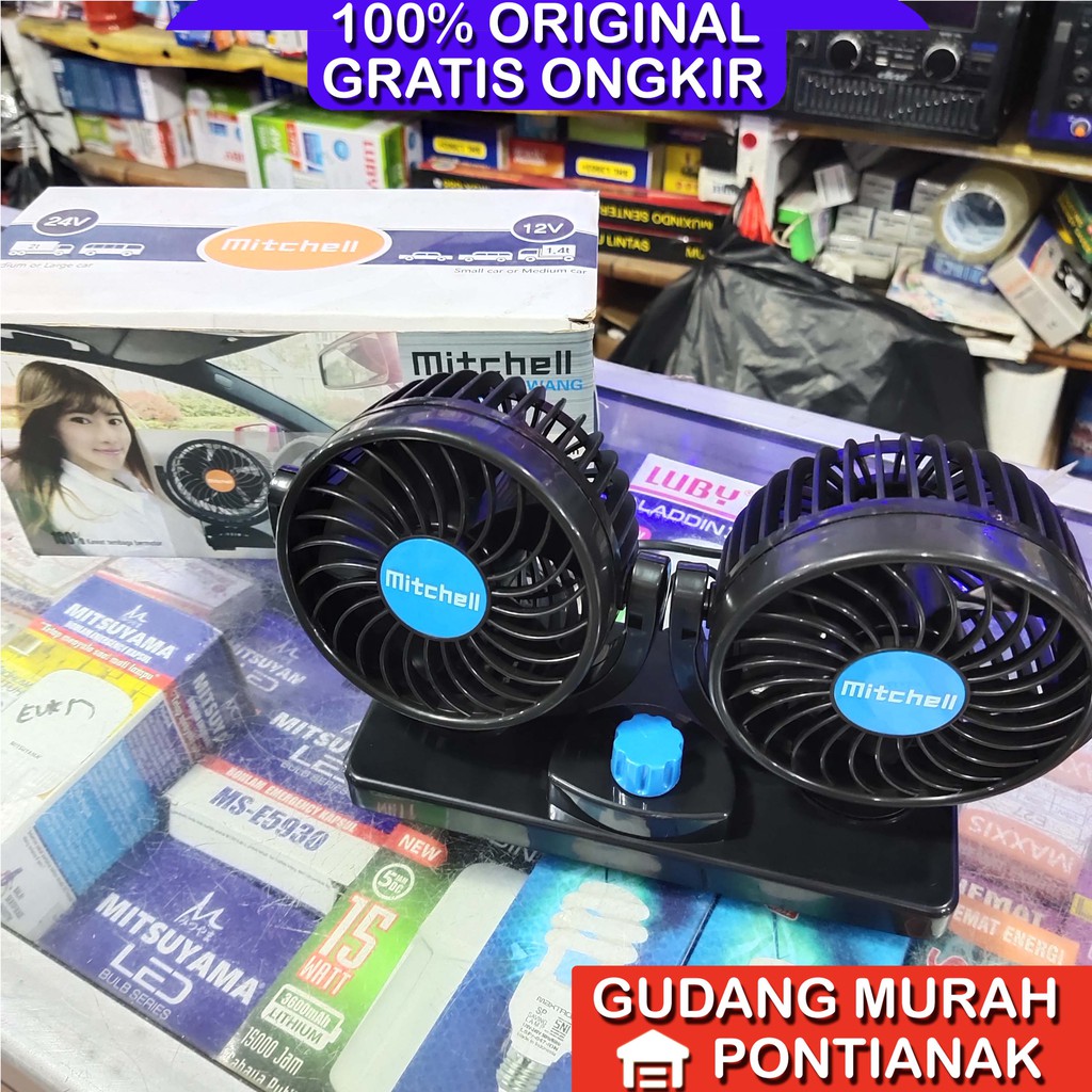 Kipas Angin Mobil UKURAN 4 inch TOP HX-T303 / 304 pendingin DC12 / 24Volt 2 dua kipas Mitchell