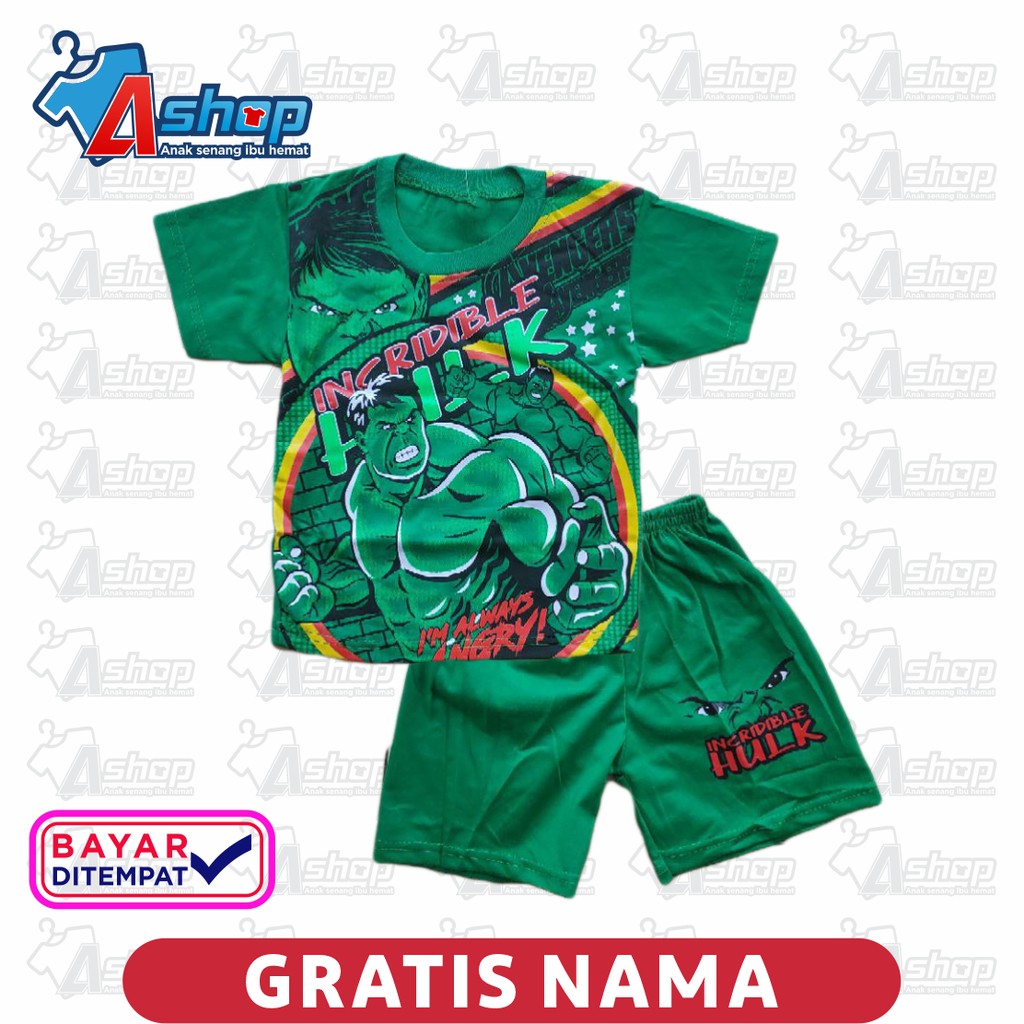 Baju Anak Setelan Hulk Pendek Gratis SablonNama