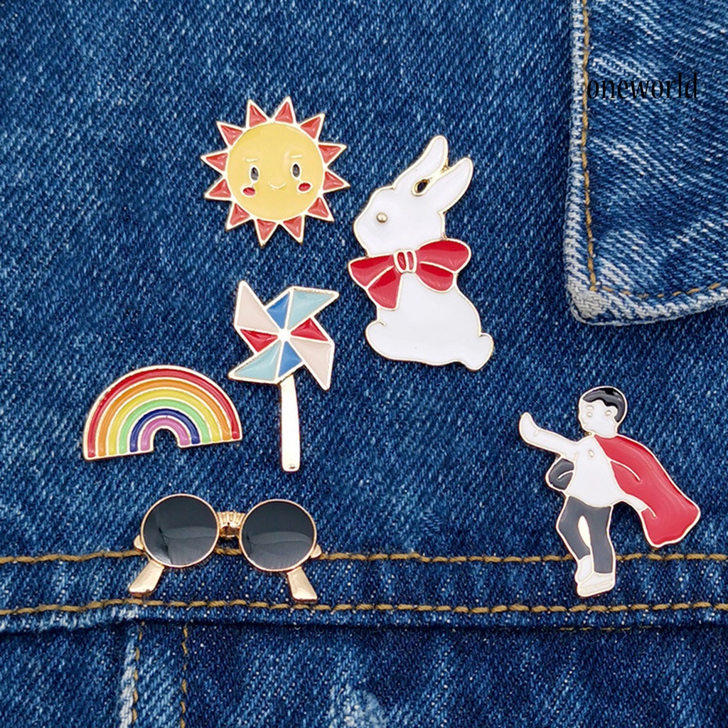 OW@ Mini Smile Sun Rabbit Rainbow Pattern Collar Brooch Lapel Pin Backpack Accessories for Coat Decor