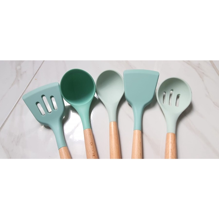 Paket Spatula Cypruz Sodet Silikon Gagang Kayu Silicone Hijau Set