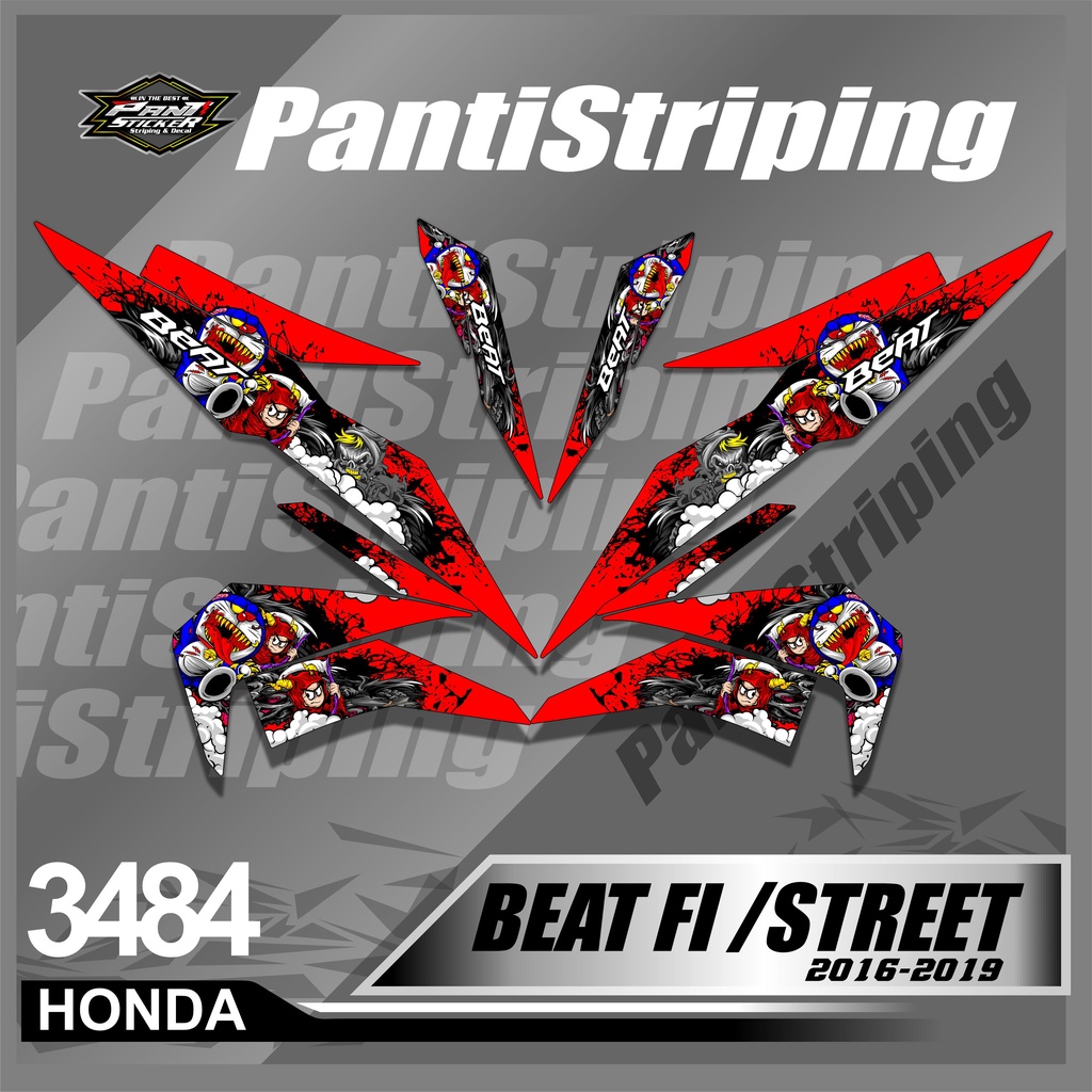 3484 Striping Beat Fi/street Lis Variasi Doraemon Stiker Motor Honda Beat Fi/Street 2016-2019 Semifu