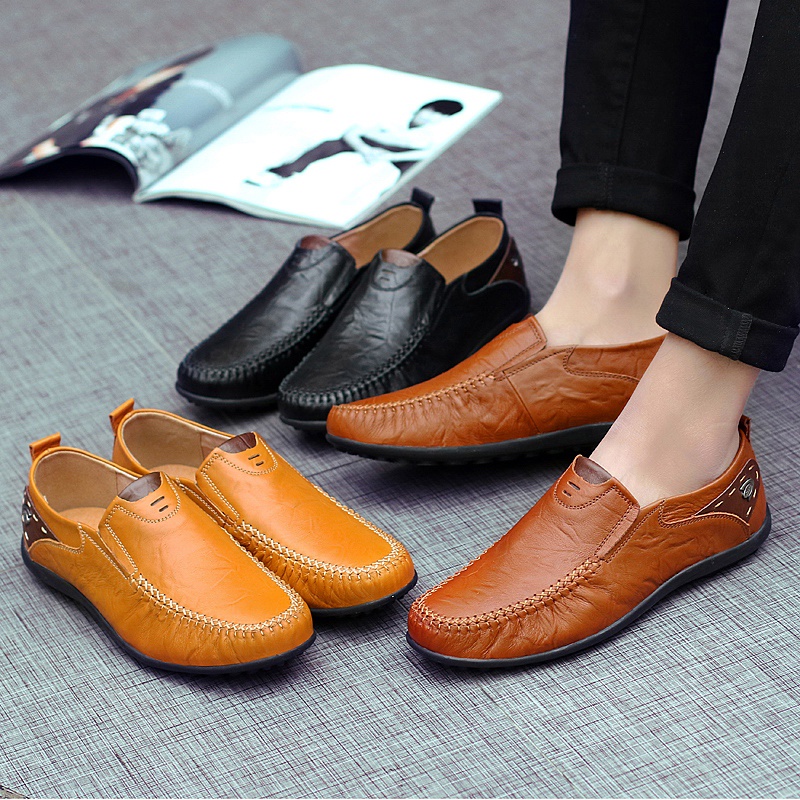Kulit Asli Sepatu Pantofel Pria Pantofel Slip On Sepatu Tanpa Tali Santai Kasual Anti Slip Kantor Cowok Kekinian Keren 004