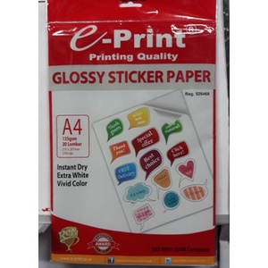 GLOSSY STICKER PAPER /photo paper glossy label E-PRINT 20 lembar A4