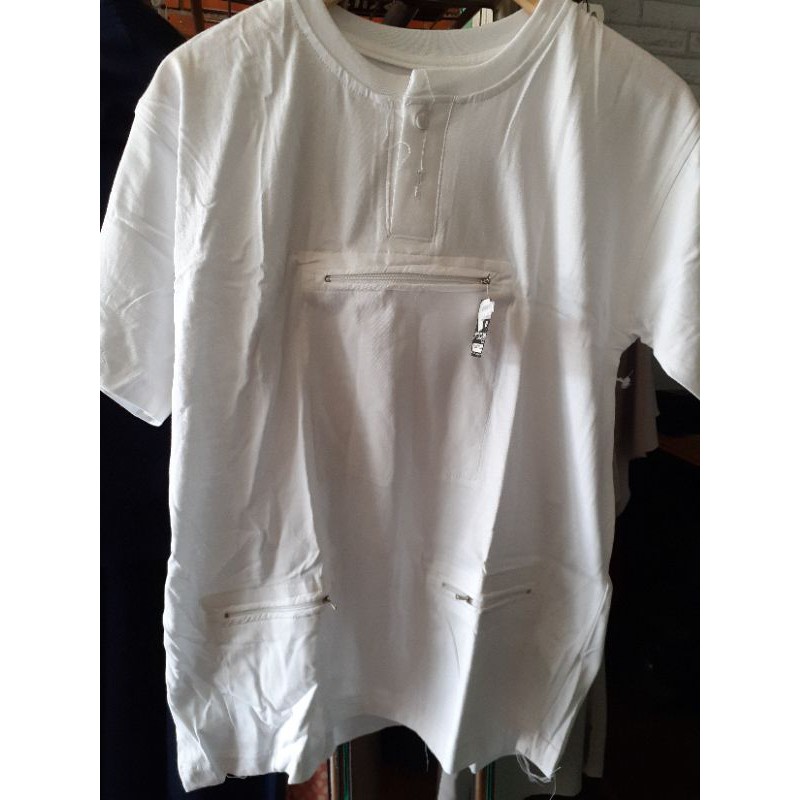 Kaos Oblong Haji / Umroh Pria Lengan Pendek Kantong Tiga Kerah Berkancing Bahan Katun