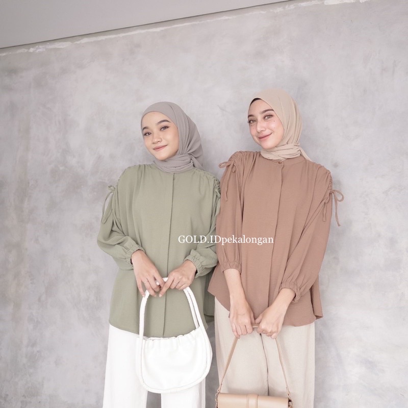 SANI TOP BLOUSE CRINCLE // BLOUSE TALI SERUT// BLOUSE SERUT TANGAN// KEMEJA SERUT CRINKLE AIRFLOW// HELWA SHIRT KEMEJA SERUT CRINKLE AIRFLOW// ATASAN WANITA LENGAN PANJANG// MISTY BLOUSE SERUT