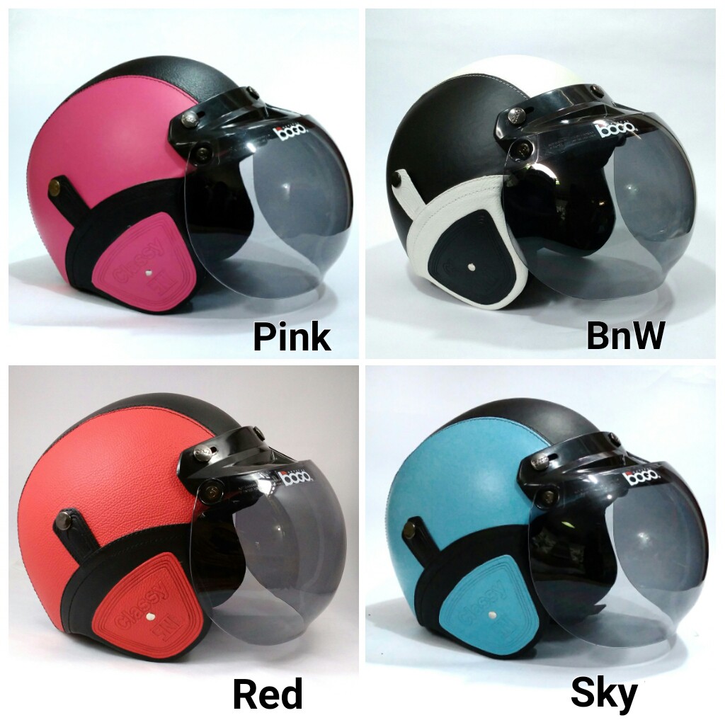 Helm Retro Kacamata Klasik Full Synthetic Leather Fanta 