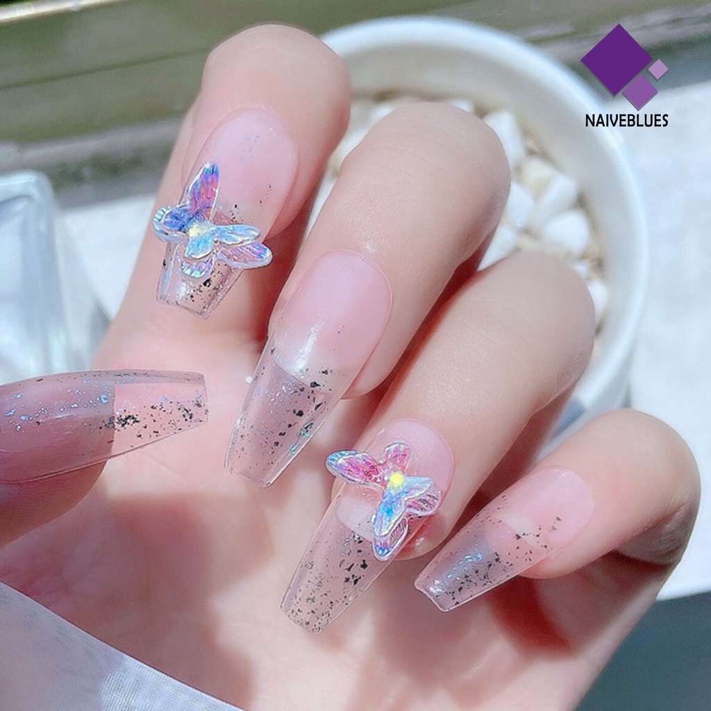 Naiveblue &gt; 8Pcs / Set Ornamen Kupu-Kupu Aksen Berlian Imitasi Untuk Aksesoris Nail Art / Manicure DIY