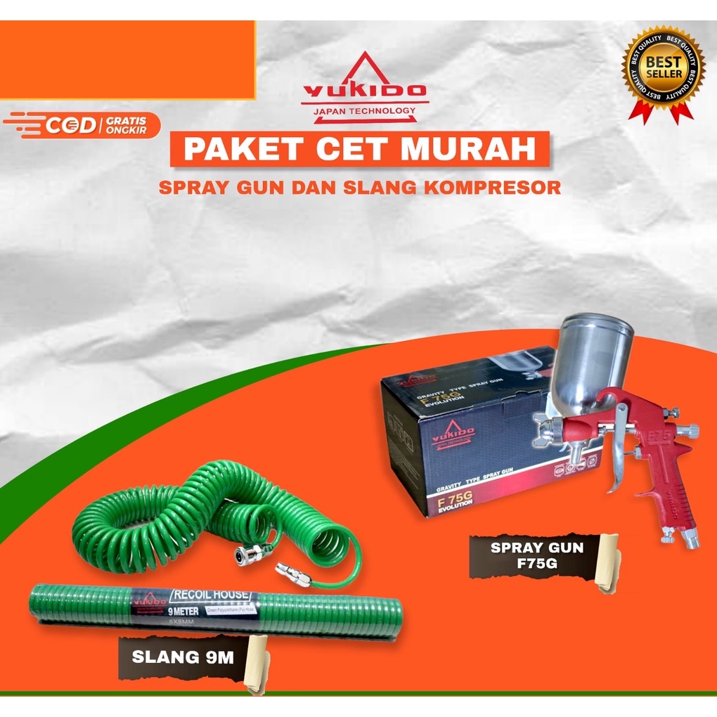 Paket Siap Pakai  Spray Gun YUKIDO F75G + Selang Recoil 4.5 6 9 12 meter