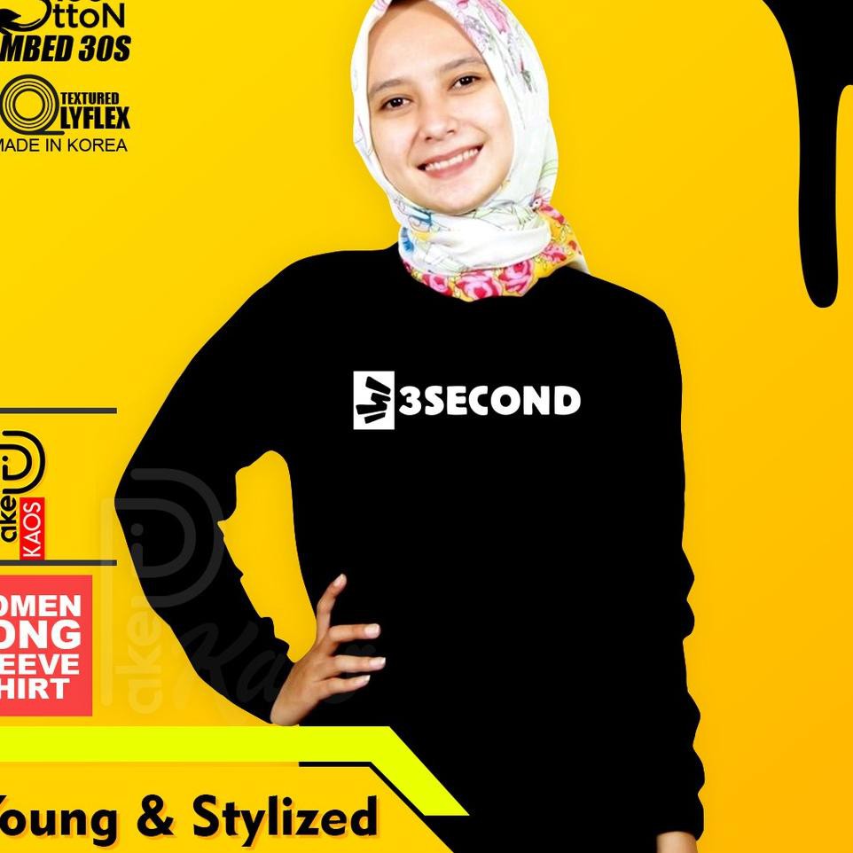 DYK Kaos Baju Cewek 3SECOND LOGO Three Second 3 Seconds Lengan Panjang Wanita Hijab Tshirt Cotton 30