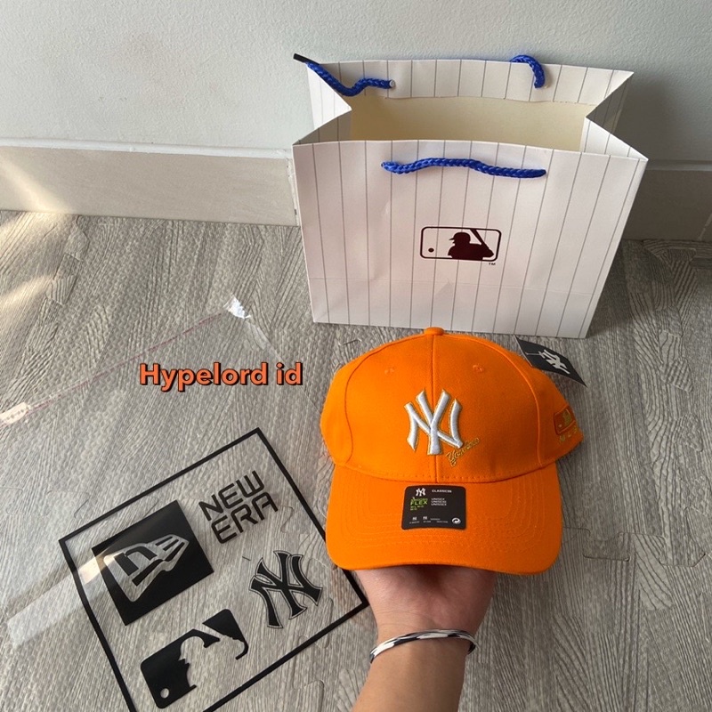 Topi Ny Newyork Cap Orange Logo White Yankess