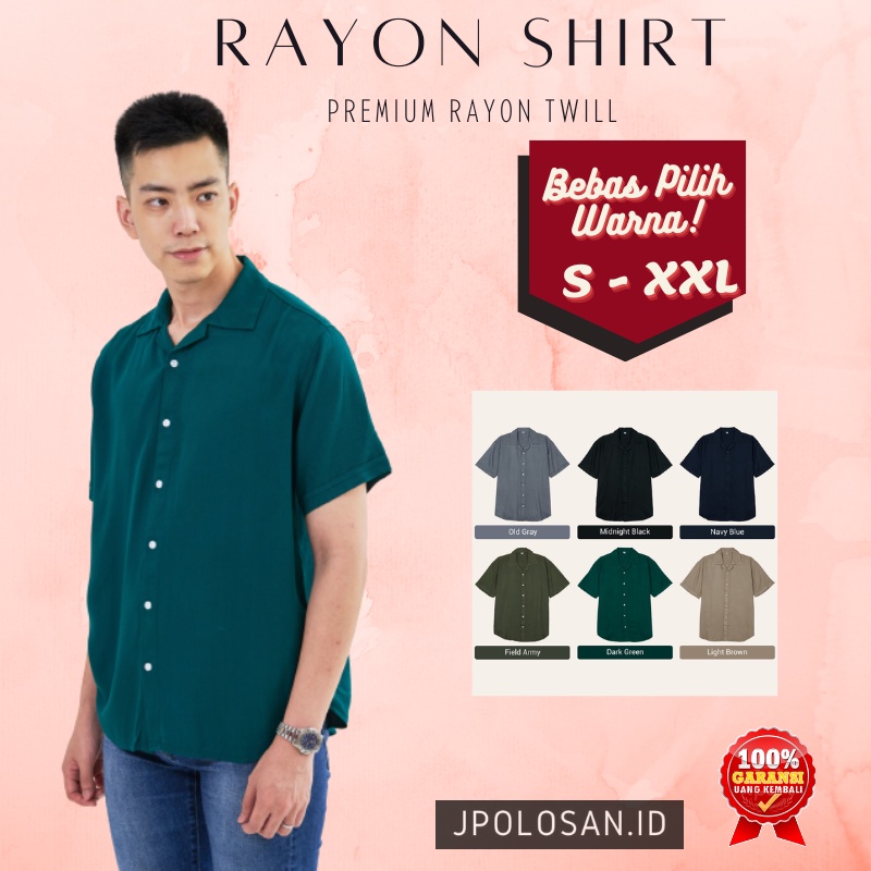 Kemeja Collar Shirt Bahan Rayon Twill Premium Jumbo Pria Unisex Oversize Warna Hitam Putih Cream Net