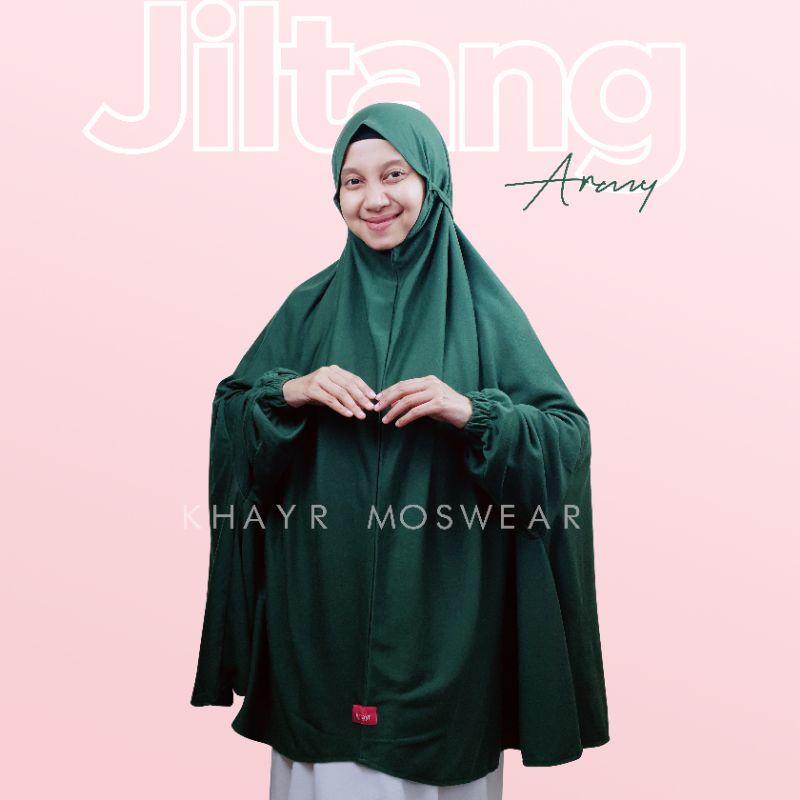 Jilbab Lengan Hijau Army Khayr Moswear
