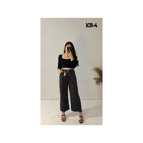 JOSHIN Celana wanita kulot salur import tebal | Cullote Pants