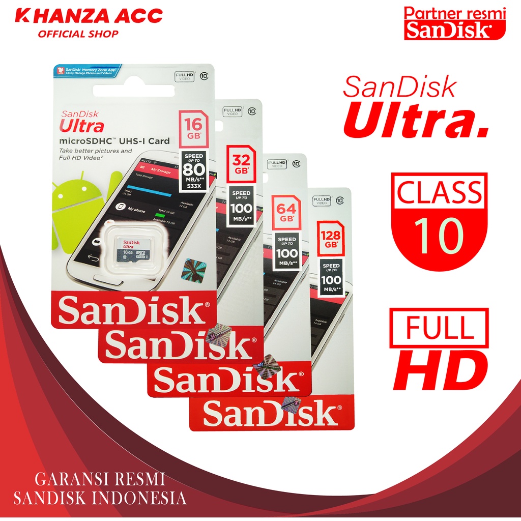 KHANZAACC SANDISK MEMORY HP MICRO SD ULTRA CLASS 10 MEMORI CARD 16GB 32GB 64GB 128GB