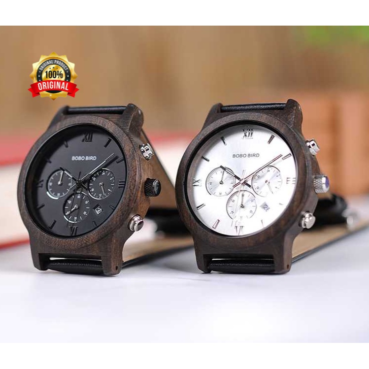 Jam Tangan Kayu Pria Leather Strap BOBO BIRD - WP28