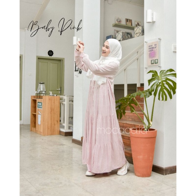 Gamis polos premium Babydol Lady Dress Rayon Twill Full Kancing busui soft babypink muda pink pastel