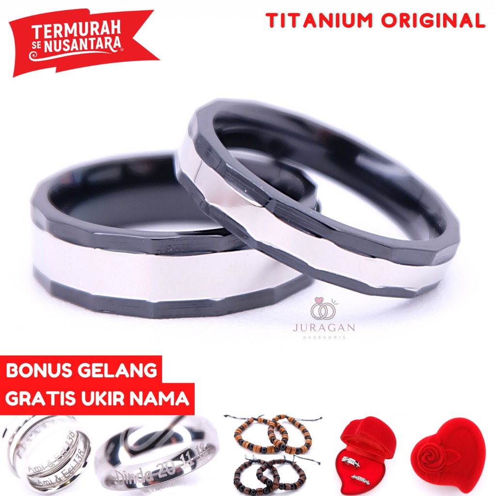 [AILOVIU] Cincin Couple Romantis R105 Titanium Ukir Nama Black Hitam Silver Unik Pria Wanita Tunangan Paladium Stainless Steel