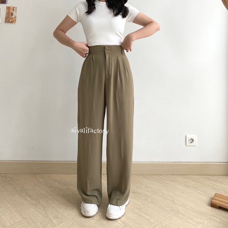 Celana Kulot Crinkle Highwaist Wanita Loose Cullote Pants