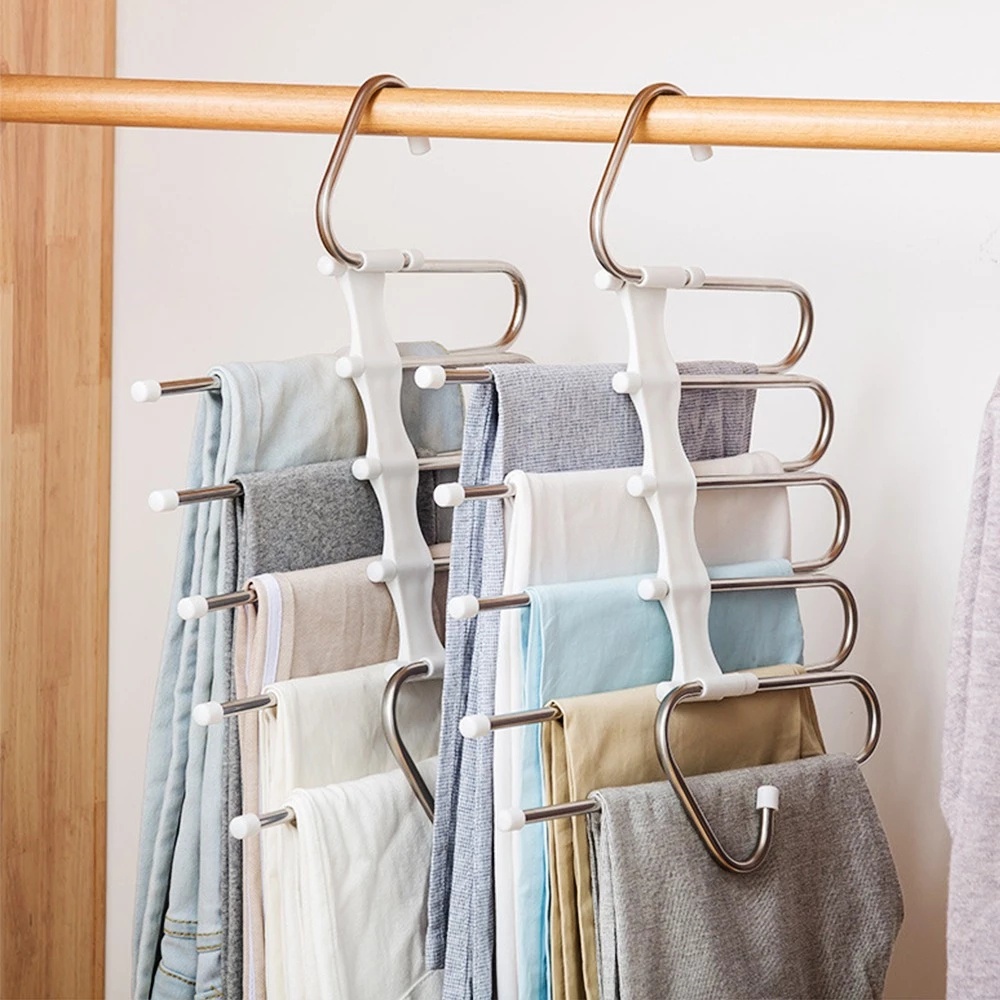 5-in-1 Stretch Pants Rack / Closet Wardrobe Organizer Space Saving Hanger / Multifunctional Portable Stainless Steel Hanger / Household Clothes Storage