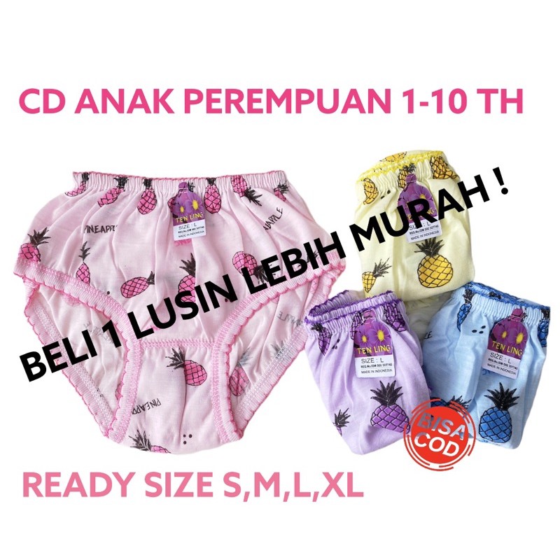 12 Pcs CD Celana Dalam Anak Perempuan Cewek 1- 10 Tahun Katun Murah Cawet Kancut Sempak Celana Dalam