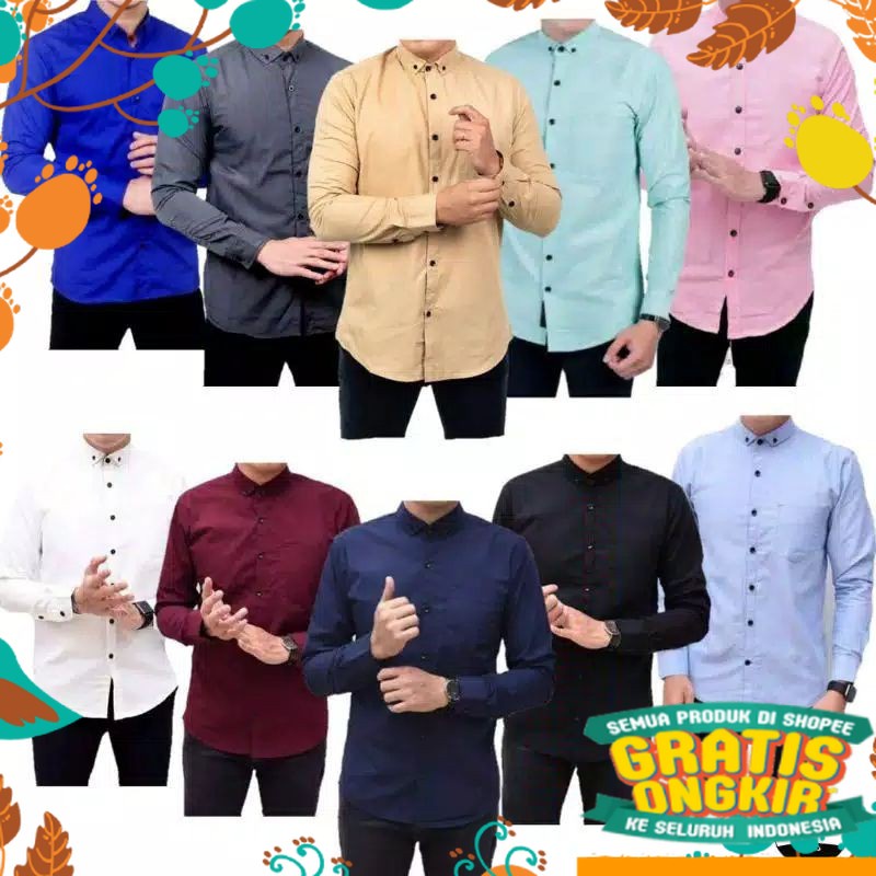 Pink Hijau biru abu maron big size jumbo / z.Clouth*[KEMEJA PRIA BOY TOP MAN LENGAN PANJANG KASUAL F