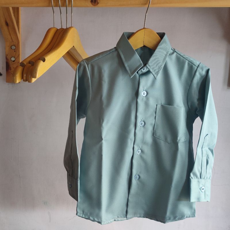 Kemeja Anak Cowok Lengan Panjang Biru Mint / Biru Wardah Bahan Katun Toyobo