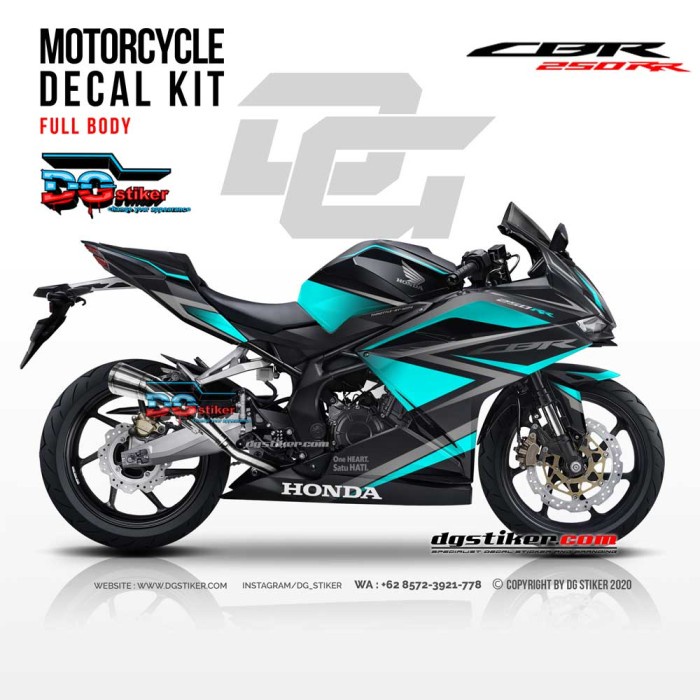 Decal Sticker CBR250RR Hitam Garis Biru