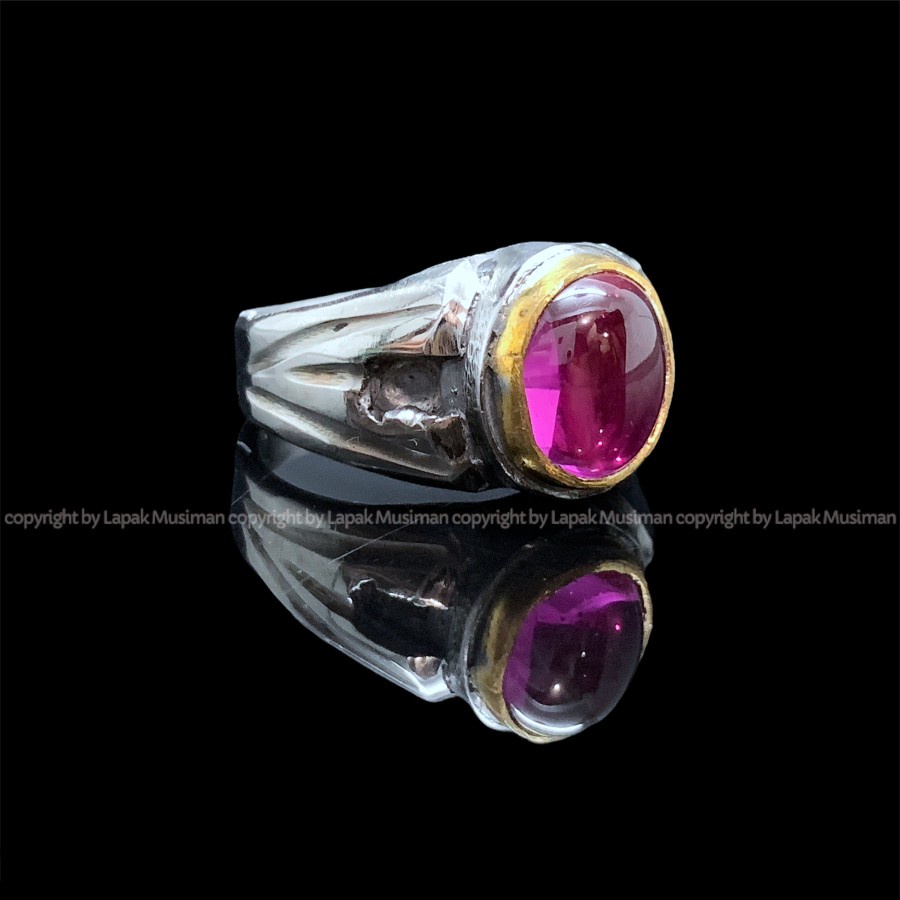 [Bayar di Tempat] Cincin Pria Batu Merah Siam Bangkok Warna Rose Model Tanam