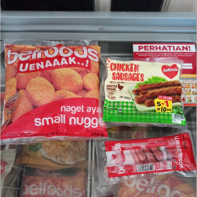 

Paket C belfoods small nugget ayam 250 gr dan sosis ayam 200 gr bonus sosis 75 gr