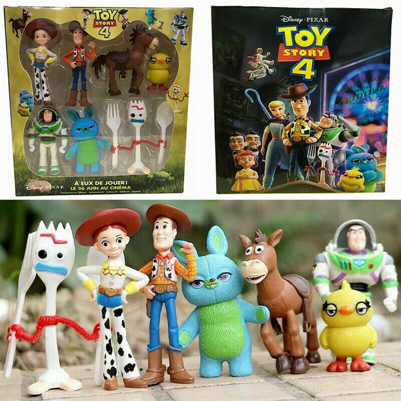 7pcs Mainan Action Figure Toy Story 4 Buzz Lightyear Jessie Bullseye Horse Rex Forky Untuk Dekorasi Kue