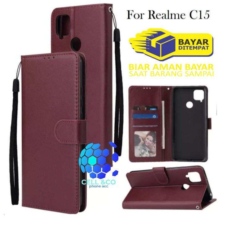 Flip cover REALME C15 Flip case buka tutup kesing hp casing flip case leather wallet