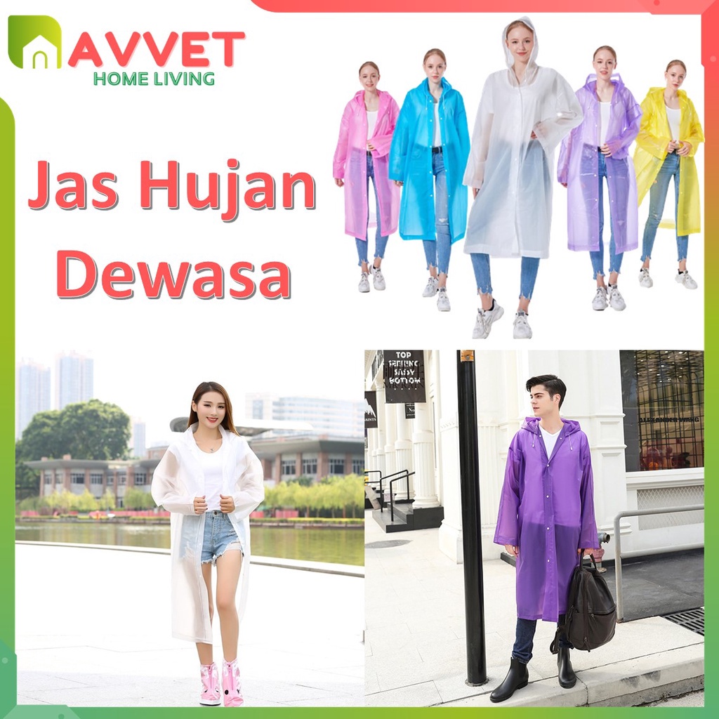 AVVET Jas Hujan Dewasa Karakter Hoodie Murah EVA RAINCOAT Lengan Polos Jas Hujan Dewasa Warna Mantel Jas Hujan murah Import Berkualitas