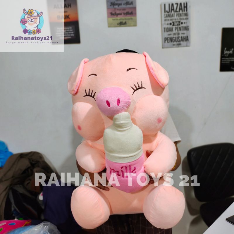 Boneka babi jumbo pegang dot susu / Boneka babi gemoy jumbo