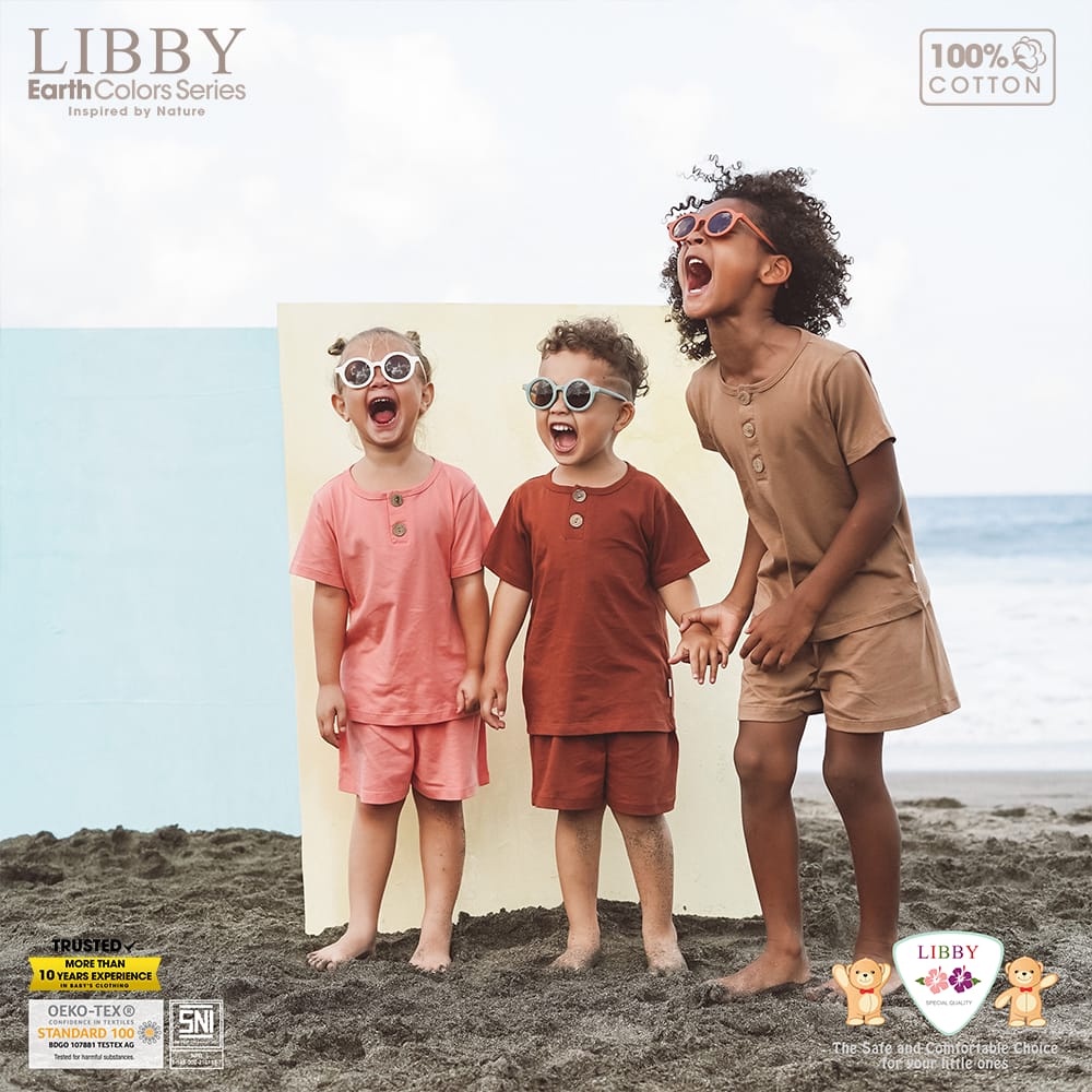 Libby Earth series New Comfy Set Warna Baru Kancing Depan Setelan Pendek Baju Bayi