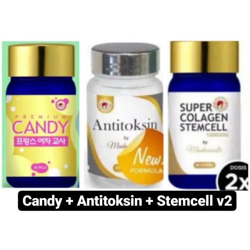 Paket kombinasi CANDY + ANTITOKSIN + STEMCELL V2 PUTIH, HALUS, AWET MUDA & SEHAT